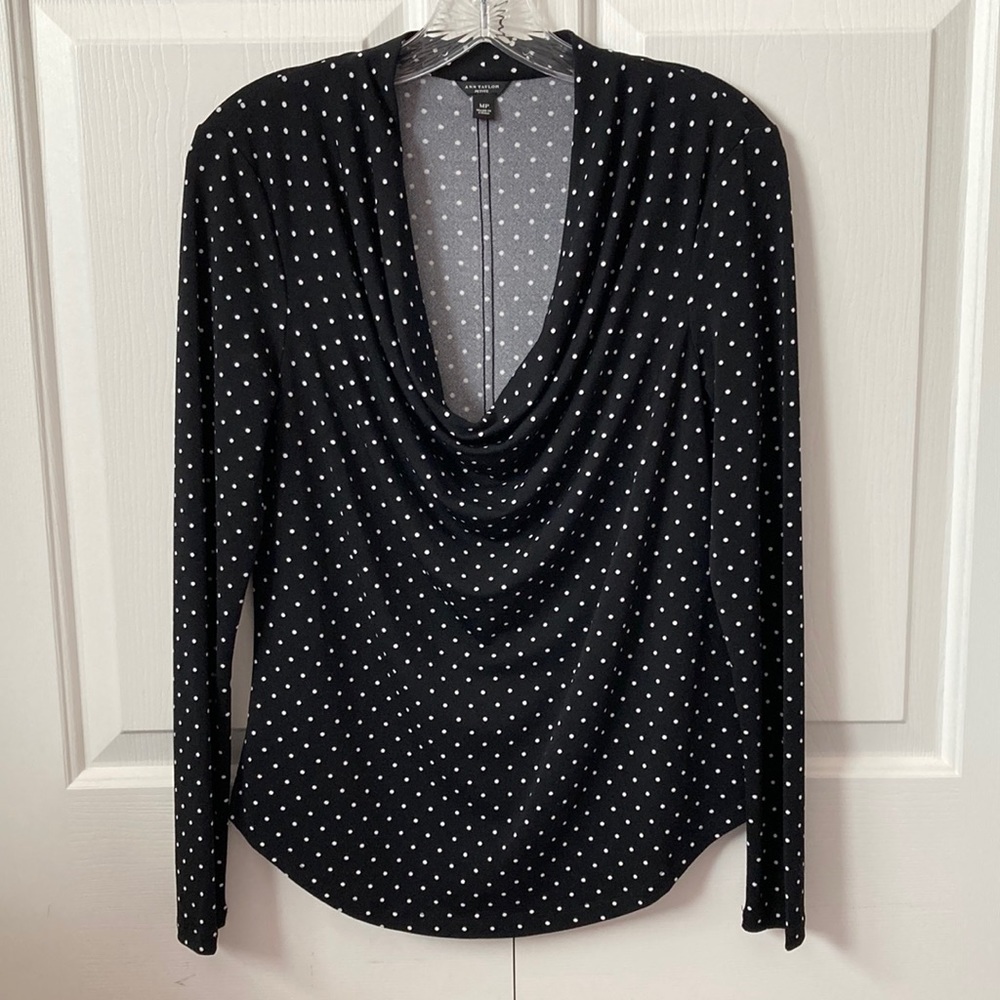 Ann Taylor cowl neck polka dot top medium petite